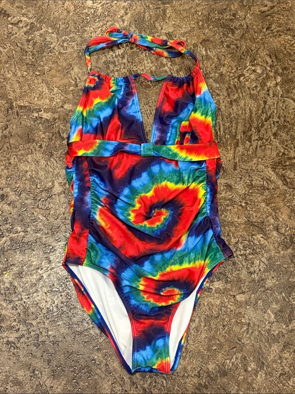 Rainbow Tie-Dye One-Piece Swimsuit L